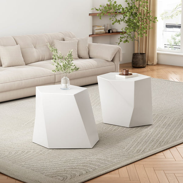 English Elm Christopher Knight Home® - MODERN Geometric MGO Coffee Table Set — Durable Moisture‑Resistant Nesting Tables with Bold Lines and Versatility White N770P256221W