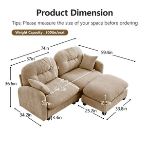 English Elm Cloud Sectional L-Shaped Sofa With Movable Ottoman, Soft Chenille Fabric, Elegant Tufted Design W714S01375