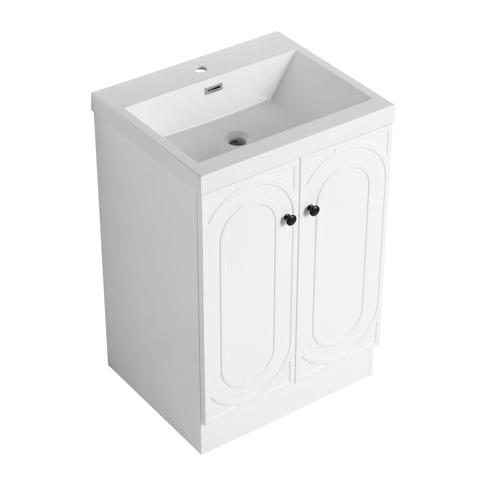 English Elm 24" Freestanding Bathroom Vanity with Resin Integrated Sink, Soft-Close Doors, Adjustable Shelf, Durable Plywood Finish White W999S00269