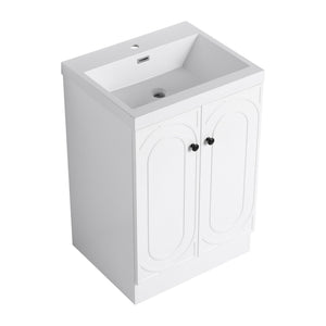 English Elm 24" Freestanding Bathroom Vanity with Resin Integrated Sink, Soft-Close Doors, Adjustable Shelf, Durable Plywood Finish White W999S00269