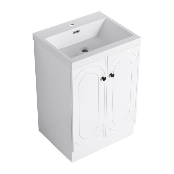 English Elm 24" Freestanding Bathroom Vanity with Resin Integrated Sink, Soft-Close Doors, Adjustable Shelf, Durable Plywood Finish White W999S00269