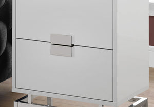 English Elm Accent Table - Contemporary Glossy White Laminate With Chrome Base, Versatile Storage Solution For Any Room B2710P219309
