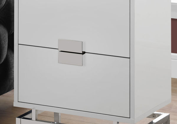English Elm Accent Table - Contemporary Glossy White Laminate With Chrome Base, Versatile Storage Solution For Any Room B2710P219309