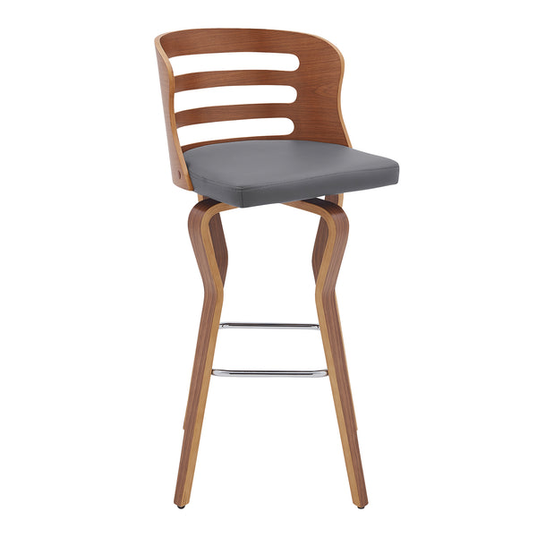 English Elm Lusera 30" Swivel Bar Stool - Gray Faux Leather & Walnut Wood - Contemporary Comfort & Style B2736P268524