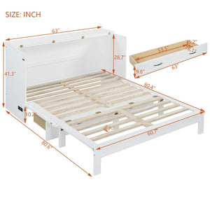 English Elm Queen Murphy Wall Bed with Usb Ports Storage Drawers and Cabinet Style Panel Front White N708S00010K-1