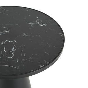 English Elm Modern Round Accent Table Marble Laminate Top Matte Black Iron Base Living Room N770P412286M