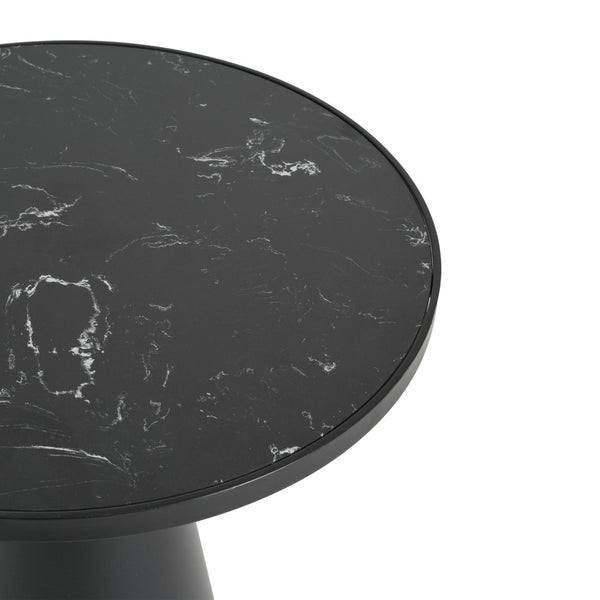 English Elm Modern Round Accent Table Marble Laminate Top Matte Black Iron Base Living Room N770P412286M