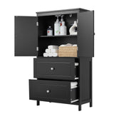 English Elm Bathroom Storage Cabinet, Cabinet With Two Doors and Drawers, Adjustable Shelf, Mdf Board, Black