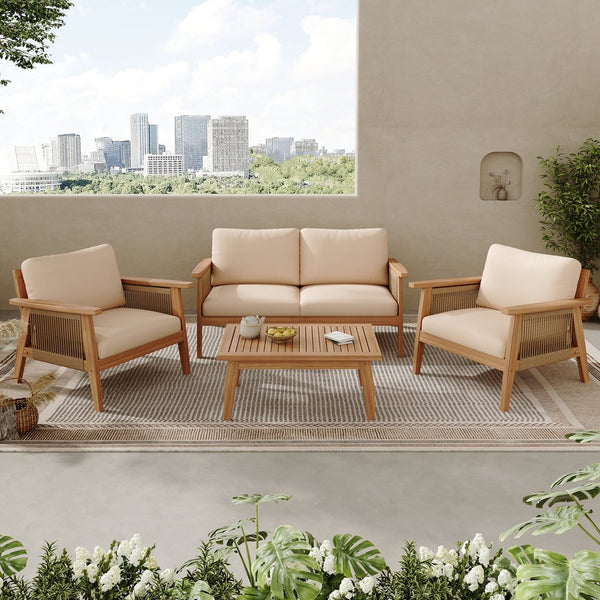 English Elm Christopher Knight Home® - Outdoor 4-Piece Acacia Wood Sectional Sofa Set With Durable Rope Accents And Water-Repellent Cushions N757S438679B