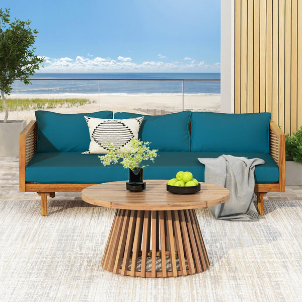 English Elm Christopher Knight Home® - Patio Claremont 3-Seater Daybed & Acacia Wood Table Set – Stylish Outdoor Comfort For Entertaining N770P234486T_N770P205570T