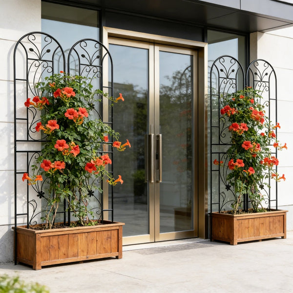 English Elm 4 Pack Powder-coated Metal Garden Trellis Panels Rustproof Climbing Plant Support Outdoor W1586P268031