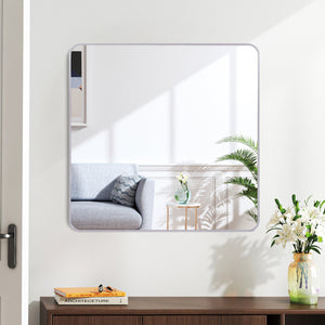 English Elm 30 30 in x 30 in Metal Framed Square Bathroom Mirror with Shatterproof HD Glass, Rust‑Resistant Frame Silver W2203P379072