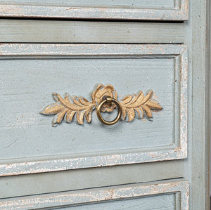 English Elm 24QJ0078 Distressed Light Blue Wood & Metal Cabinet with Two Drawers, Cream Top, Gold Accents, 37.4"L x 18.3"W x 37.8"H W2946P243868