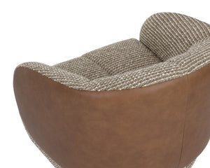 Sunpan CAMIE Swivel Lounge Chair - Luxurious Torched Meringue Fabric & Cognac Leather for Modern Elegance 112768