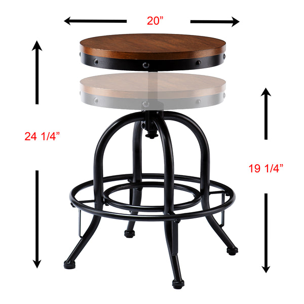 English Elm Industrial Adjustable Stool with Distressed Pine Seat and Curved Metal Frame, Height Adjustable Vintage Style Black B20479038