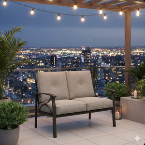 English Elm 48" Steel Outdoor Loveseat Rust Proof Powder Coated Frame Cushioned Patio Seating B082P455147