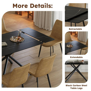 English Elm Retractable Sintered Stone Dining Table Set With 4 Chairs, Modern Design & Durable Carbon Steel Legs W509S00128-GIGA