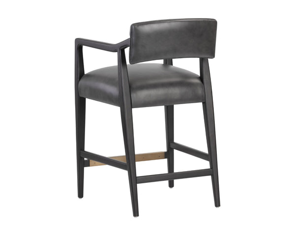 Sunpan KEAGAN Counter Stool - Elegant Mid-Century Design in Charcoal Leather for Your Dining Space Comfort Grey 110558