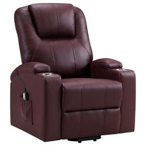 English Elm Macklin Faux Leather Power Lift Recliner with Heat Massage and Storage Pockets Wine Red B062P466805