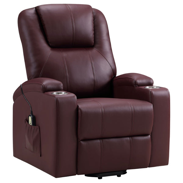 English Elm Macklin Faux Leather Power Lift Recliner with Heat Massage and Storage Pockets Wine Red B062P466805
