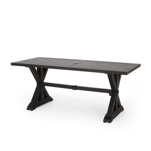 English Elm Christopher Knight Home® - Outdoor Aluminum Dining Table Antique Matte Black, 74.25" x 34.75" Rustic X-Leg Centerpiece for Patio Durability 68183.00BLK