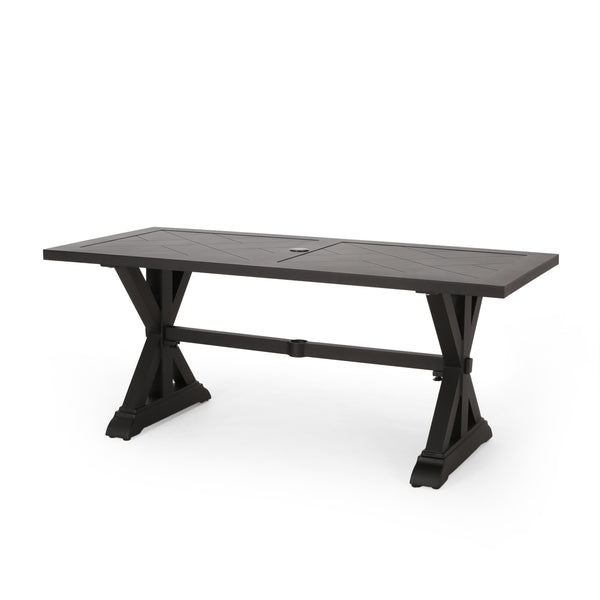 English Elm Christopher Knight Home® - Outdoor Aluminum Dining Table Antique Matte Black, 74.25" x 34.75" Rustic X-Leg Centerpiece for Patio Durability 68183.00BLK