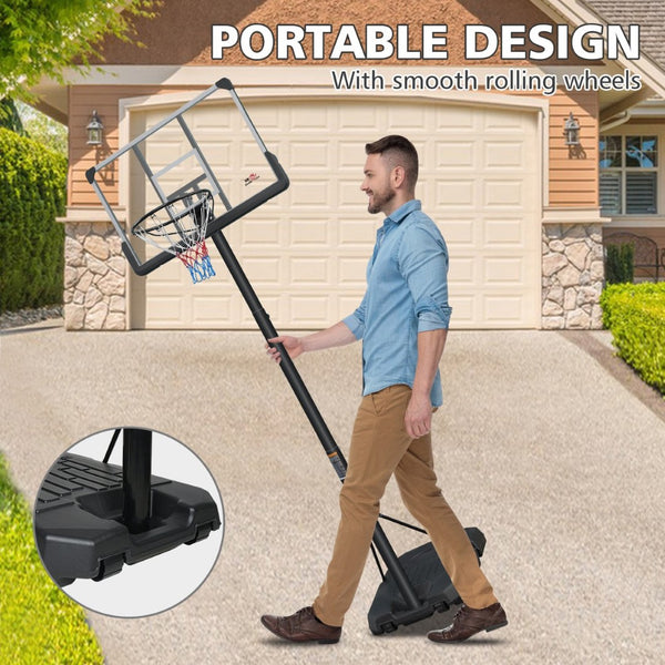 English Elm Double Fish Portable Basketball Hoop Adjustable 6.5 to 10 Ft Steel Rim Rust Proof W3087P251058