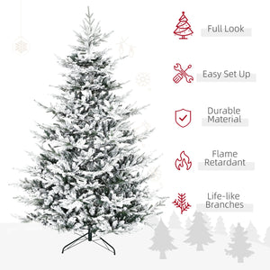 English Elm Homcom 8 Foot Snow Flocked Artificial Christmas Tree With 1479 Realistic Cedar Branches For Holidays W2225P249626
