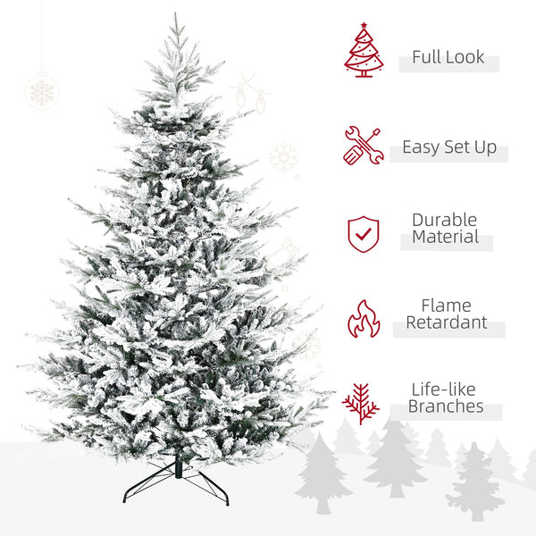 English Elm Homcom 8 Foot Snow Flocked Artificial Christmas Tree With 1479 Realistic Cedar Branches For Holidays W2225P249626