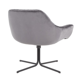 English Elm Wayne Plush Velvet Swivel Lounge Chair in Grey with Black Metal Base — Contemporary 360° Comfort B202P223686