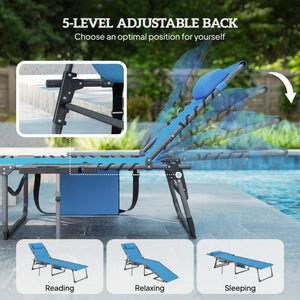 English Elm 2 Mesh Reclining Outdoor Chaise Loungers Foldable Steel Frame Pool Beach Set Blue,Gray T3971P467282