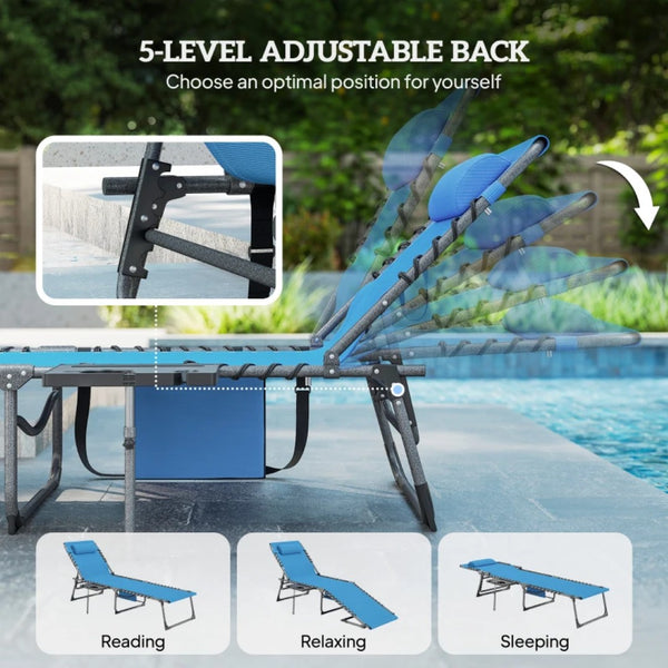 English Elm 2 Mesh Reclining Outdoor Chaise Loungers Foldable Steel Frame Pool Beach Set Blue,Gray T3971P467282