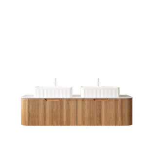 English Elm Dina 60 Inch Floating Bathroom Vanity Sintered Stone Top Dual Glass Basins Wood Grain Carrara White,Natural Wood,White W2615S00163