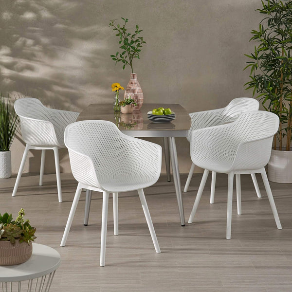English Elm Christopher Knight Home® - LOTUS Outdoor Dining Chairs Set of 4 – Weather-Resistant Polypropylene with Diamond Pattern Comfort and Durability White 26.75 L x 26.5 W x 24 H N776P243064W