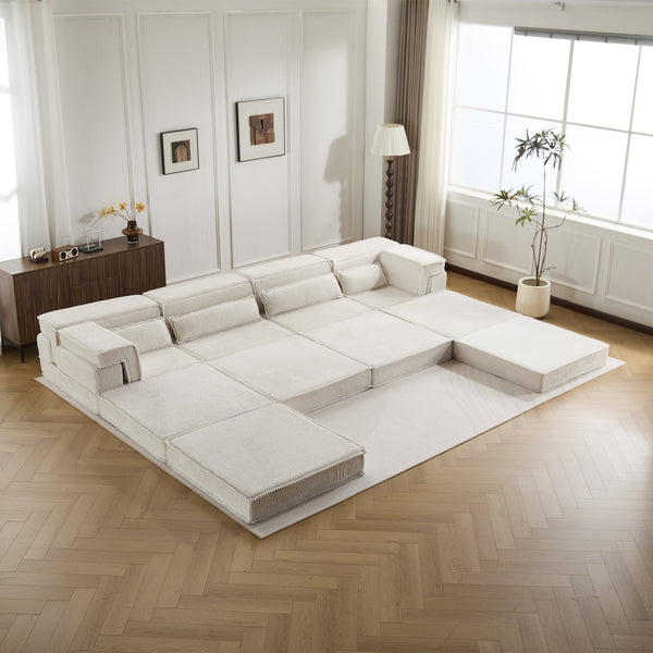 English Elm Compression Mahjong Sofa Bed - Versatile Modular Design, Cozy Circle Fleece, No Assembly, 4 Seater W3723S00035