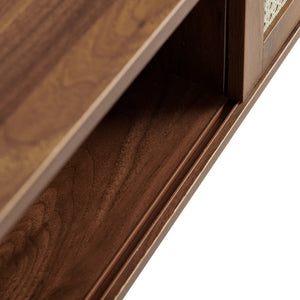 English Elm Pe Rattan Coffee Table With Sliding Storage Door, Solid Wood Legs, Modern Walnut Finish For Living Room W1265P236868-GIGA