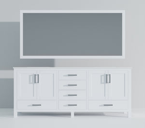 English Elm White Double Bath Vanity with Cultured Marble Top, 84"W x 22"D, Soft-Close Drawers, Mirror Included B2731S00897