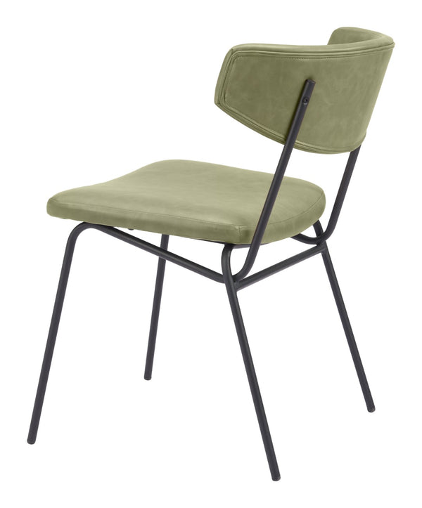 Charon Dining Chair Set of 2 - Stylish Green Vinyl Comfort with Steel Frame for Modern Dining Spaces