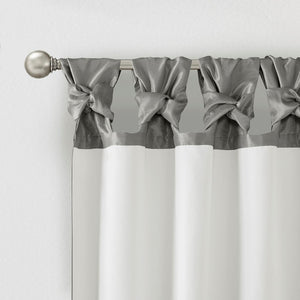 English Elm Twist Tab Lined Faux Silk Curtain Panel In Charcoal - 50X120" Elegant Drape & Light Control B03598233-GIGA