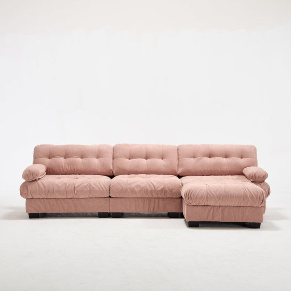 English Elm Modular Cloud Sectional Sofa Flannelette Deep Seat L Shape with Movable Ottoman Pink W2120S00036