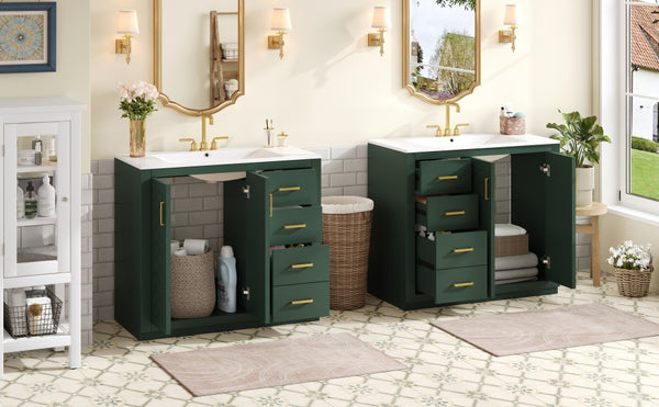 English Elm 72'' Elegant Bathroom Vanity With Ceramic Sink, Soft-Close Drawers & Solid Wood Storage Cabinet Set N710SS00013F