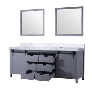 English Elm Dark Grey Double Bath Vanity With Carrara Marble Countertop & Mirrors – 84" W, Stylish & Spacious! B2731S00863