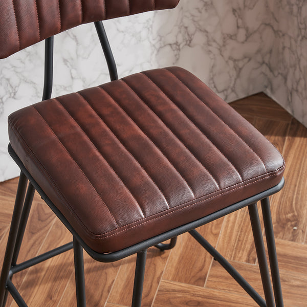 English Elm Industrial Bar Stools Set of 2 — Counter Height PU Leather Seats, Sturdy Metal Frame, Ergonomic Backrest and Footrest for Kitchen Island and Home Bar Brown W1901P264279