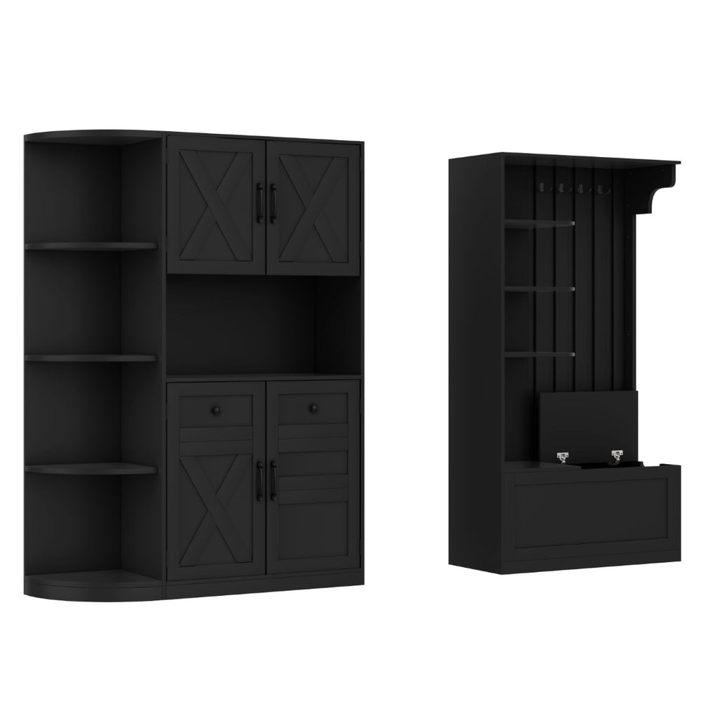 English Elm Multifunctional Hall Cabinet With 4 Hooks - Smart Split Design For Living Room, Kitchen & Hallway Storage W1580S00186-GIGA