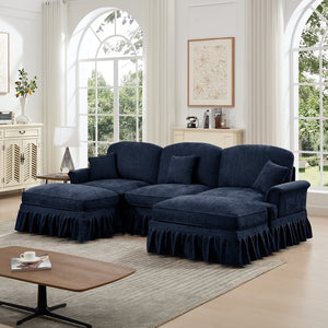 English Elm Classic Comfy Modular Sectional Sofa With Flared Arms, Removable Skirts & Movable Ottomans, Blue W3041S00257