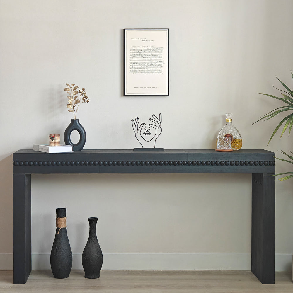 English Elm 64in Modern Black Wood Console Table — Sleek Narrow Entryway Table 67.7"L x 10.6"W x 17.3"H, Stylish Storage Piece W2729P198987