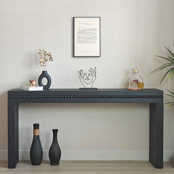 English Elm 64in Modern Black Wood Console Table — Sleek Narrow Entryway Table 67.7"L x 10.6"W x 17.3"H, Stylish Storage Piece W2729P198987
