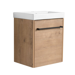 English Elm 18'' Floating Wall-Mounted Bathroom Vanity with Ceramic Sink, Soft-Close Door & Space-Saving Design Imitative Oak W999P236339