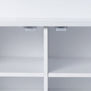 English Elm U-Can Entryway Bench with Coat Rack and Shoe Cabinet, 7 Hooks, Adjustable Shelves, Sturdy MDF White N724P264668K