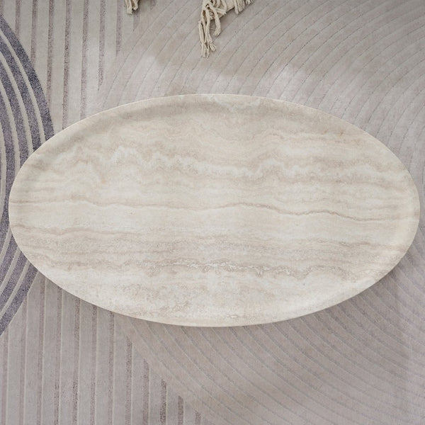 English Elm Modern Oval Travertine Coffee Table Low Profile Fiberglass Living Room Accent W2085P391862